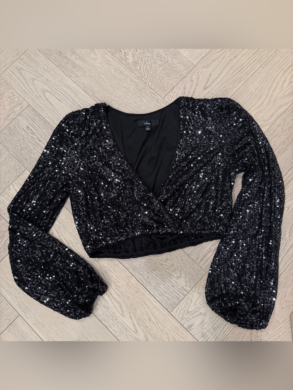 Lulu's Black Sequin Crop Top, Perfect for Date, NYE, Club, Dinner, Vacation